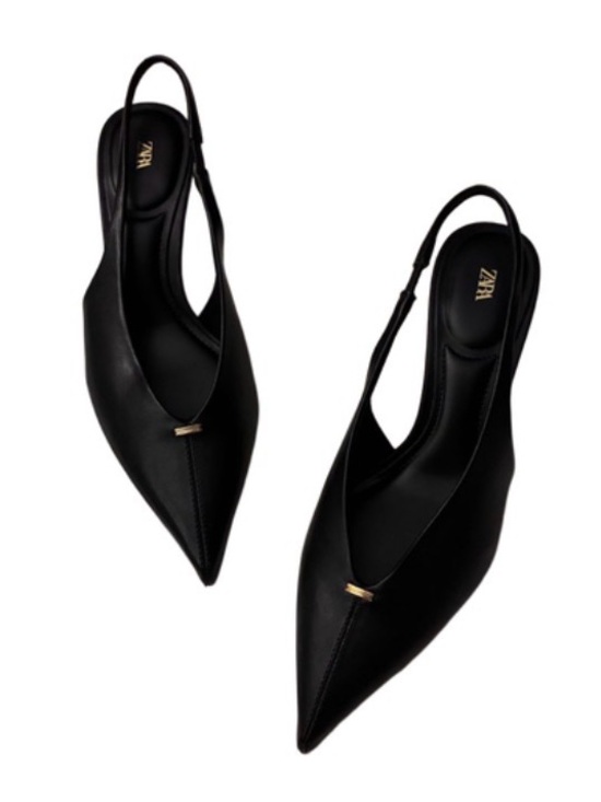Zara Shoes - Zara Black Pointed Slingback Flats with Gold Accent